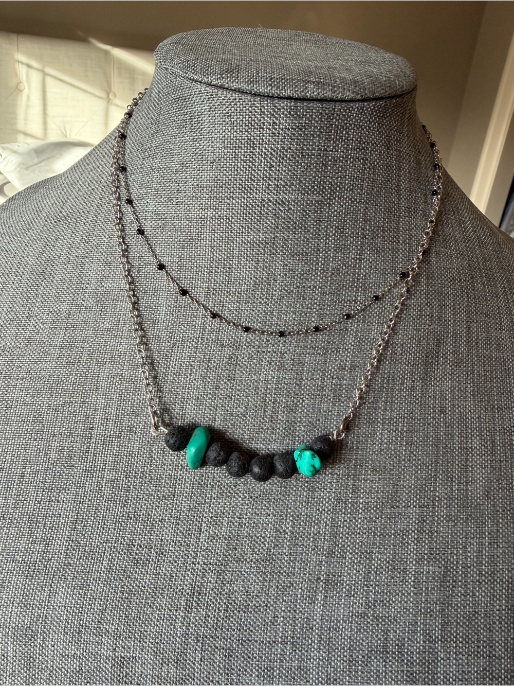 Turquoise Accent Black Bead Layered Necklaces - Women Jewelry